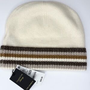 Charter Club Cream Cashmere Stripe Cuffed Beanie